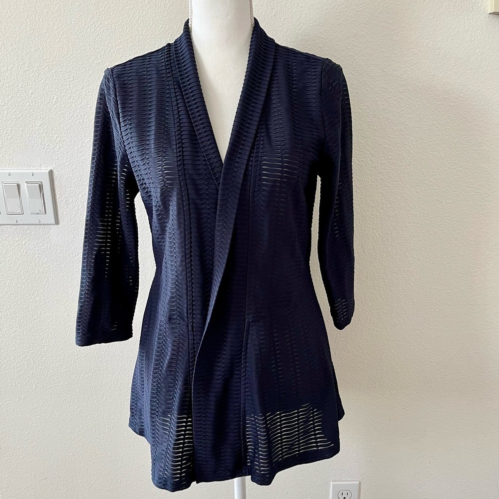 Grace Navy Textured Open-Front Blazer